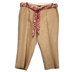 Focus 2000 Capri Pants Women's Size 16 Peach 100% Linen Belted Lagenlook Casual